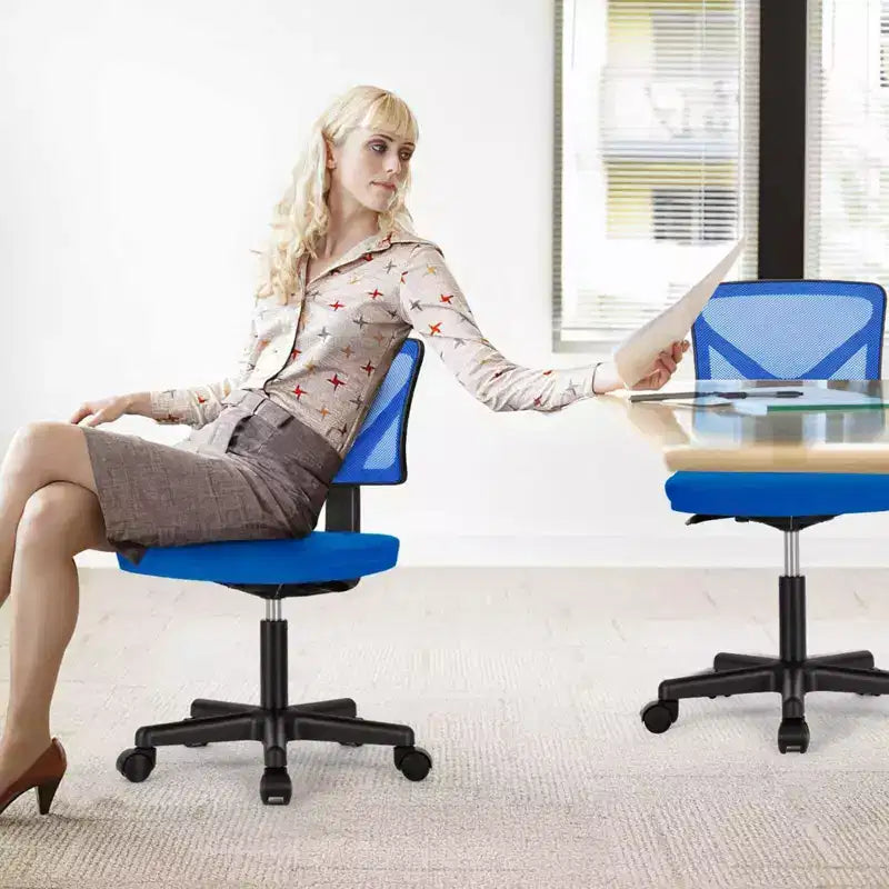 Office Chair Home Office Desk Armless Mesh Computer Chair Small Space Swivel Adjustable Low Back Task Chair for Teens Adults Blue