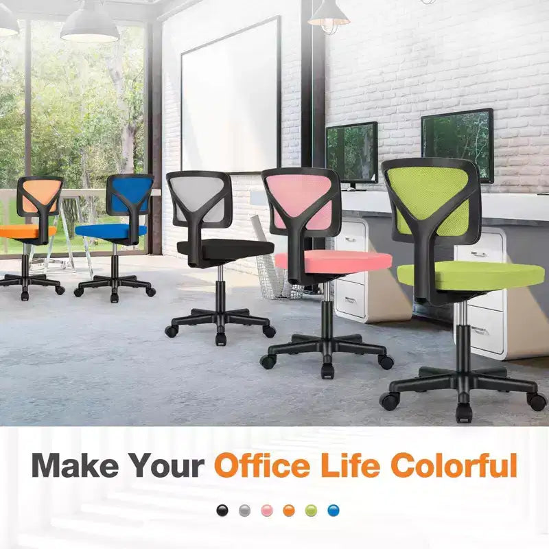 Office Chair Home Office Desk Armless Mesh Computer Chair Small Space Swivel Adjustable Low Back Task Chair for Teens Adults Blue