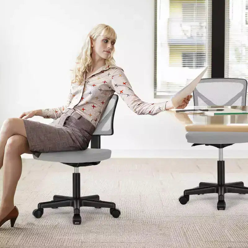 Office Chair Home Office Desk Armless Mesh Computer Chair Small Space Swivel Adjustable Low Back Task Chair for Teens Adults Blue