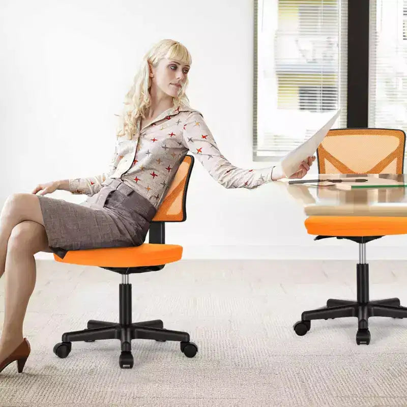 Office Chair Home Office Desk Armless Mesh Computer Chair Small Space Swivel Adjustable Low Back Task Chair for Teens Adults Blue