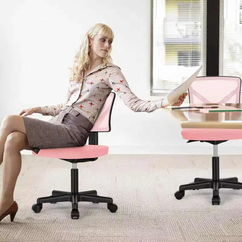 Office Chair Home Office Desk Armless Mesh Computer Chair Small Space Swivel Adjustable Low Back Task Chair for Teens Adults Blue