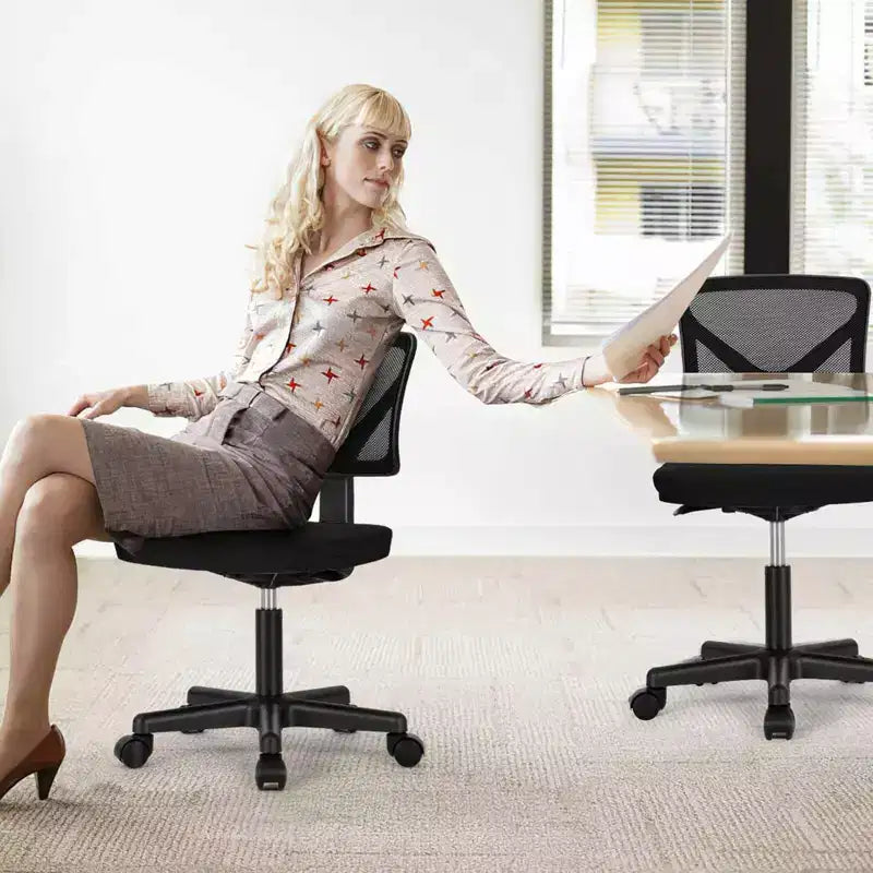 Office Chair Home Office Desk Armless Mesh Computer Chair Small Space Swivel Adjustable Low Back Task Chair for Teens Adults Blue