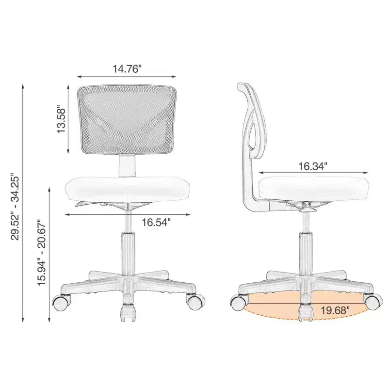 Office Chair Home Office Desk Armless Mesh Computer Chair Small Space Swivel Adjustable Low Back Task Chair for Teens Adults Blue