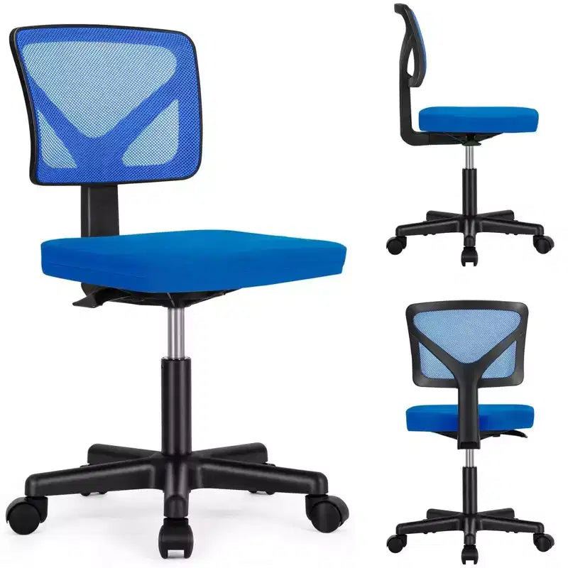 Office Chair Home Office Desk Armless Mesh Computer Chair Small Space Swivel Adjustable Low Back Task Chair for Teens Adults Blue
