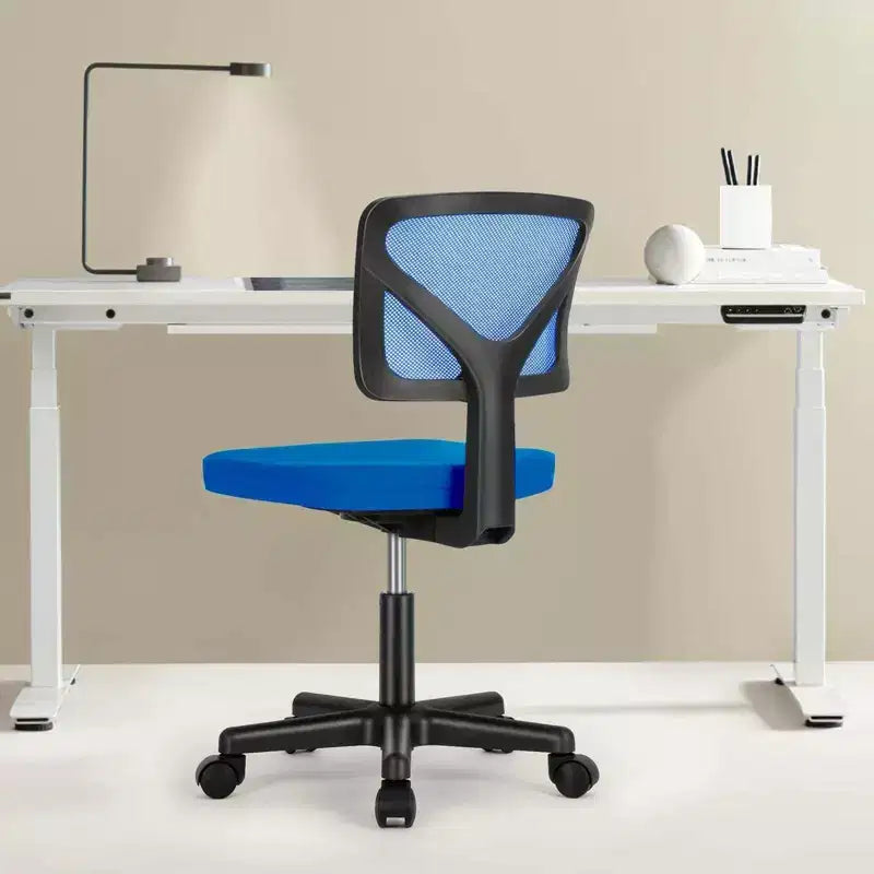 Office Chair Home Office Desk Armless Mesh Computer Chair Small Space Swivel Adjustable Low Back Task Chair for Teens Adults Blue