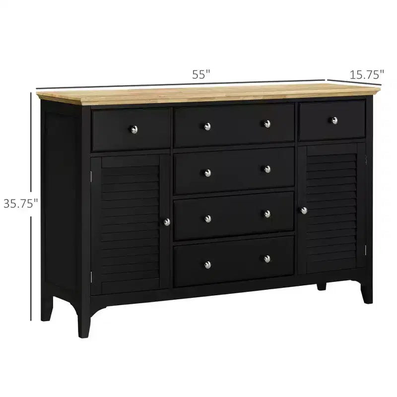 Sideboard Buffet Cabinet with Storage Drawers, Rubber Wood Top and Adjustable Shelves
