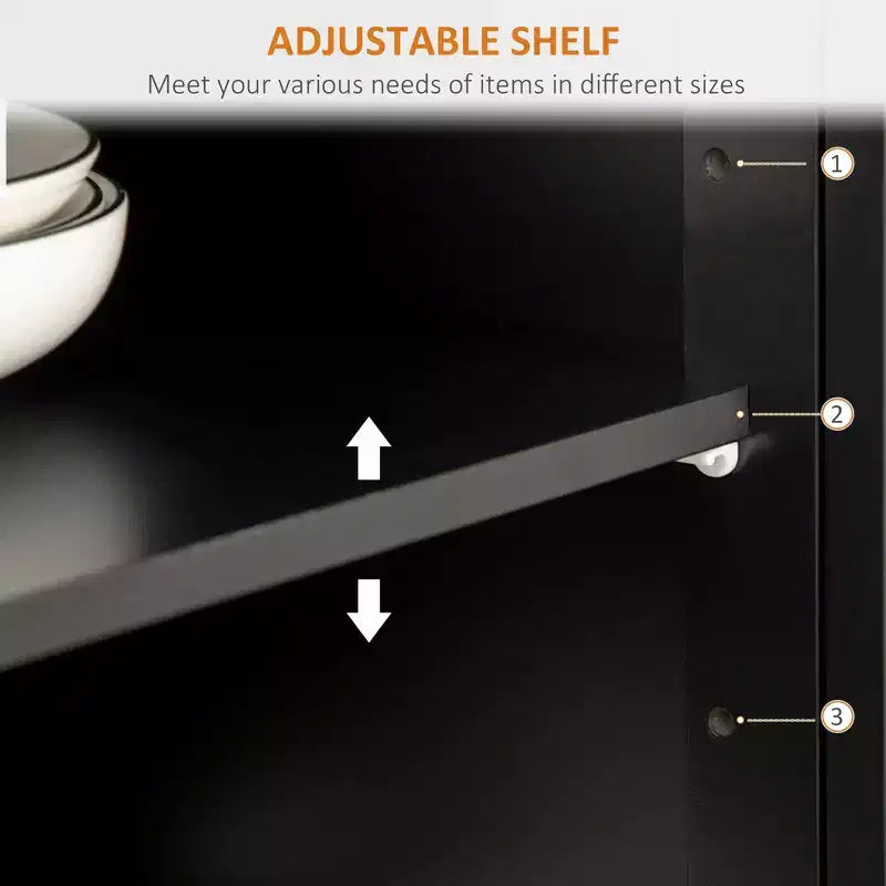 Sideboard Buffet Cabinet with Storage Drawers, Rubber Wood Top and Adjustable Shelves