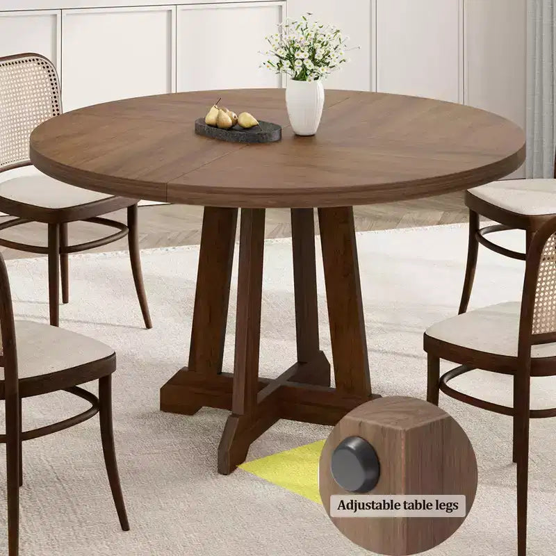 47" Round Dining Table for 4, Wood Pedestal Kitchen Table with Sturdy Base, Farmhouse Dinner Table for Dining Room