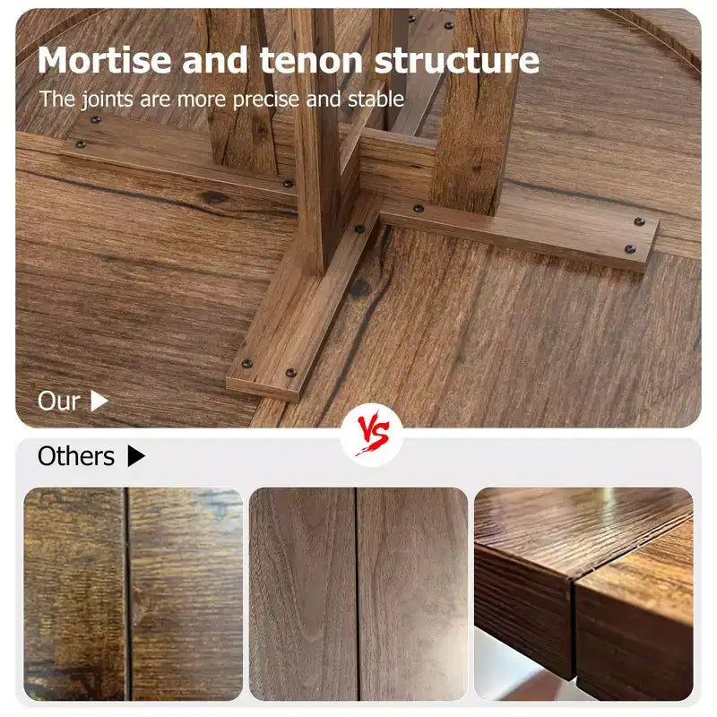 47" Round Dining Table for 4, Wood Pedestal Kitchen Table with Sturdy Base, Farmhouse Dinner Table for Dining Room