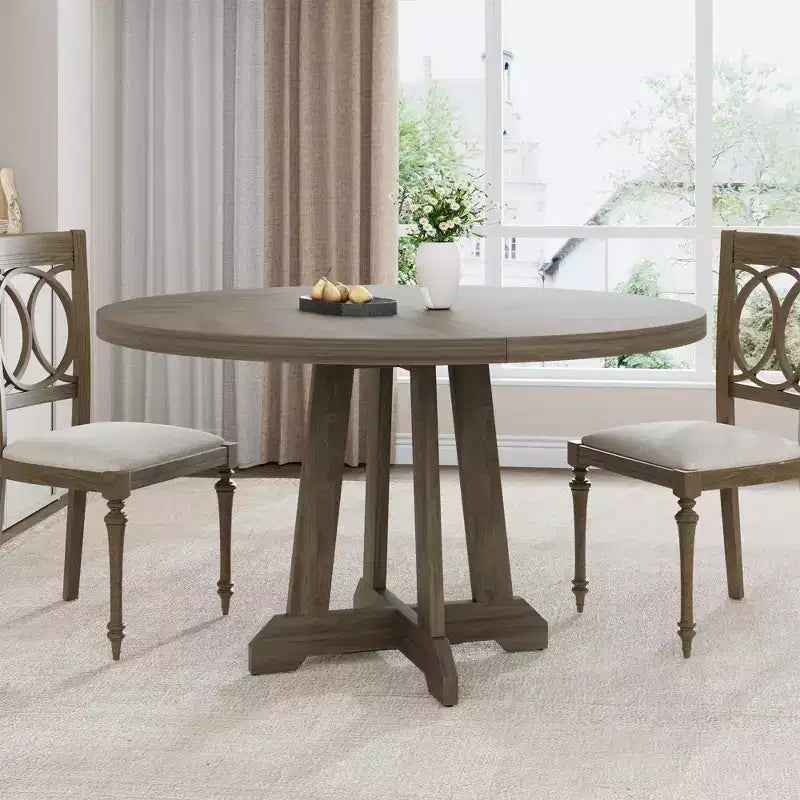 47" Round Dining Table for 4, Wood Pedestal Kitchen Table with Sturdy Base, Farmhouse Dinner Table for Dining Room