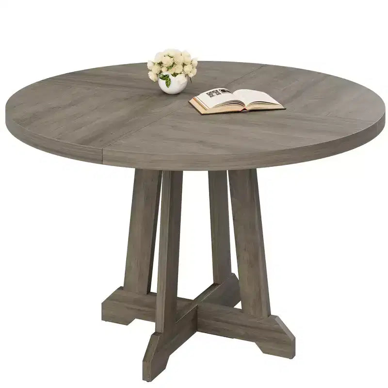 47" Round Dining Table for 4, Wood Pedestal Kitchen Table with Sturdy Base, Farmhouse Dinner Table for Dining Room