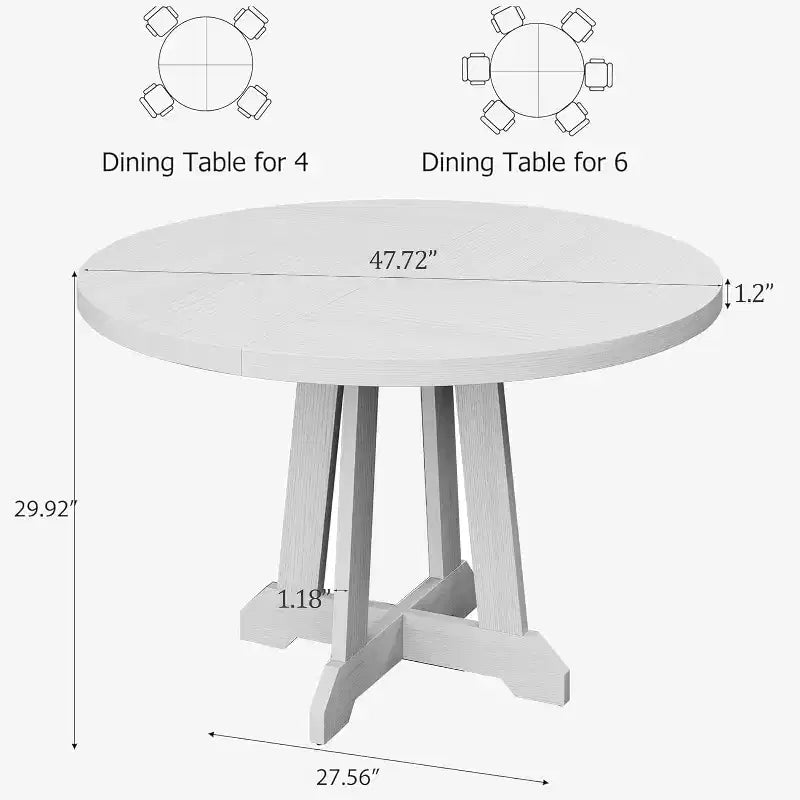 47" Round Dining Table for 4, Wood Pedestal Kitchen Table with Sturdy Base, Farmhouse Dinner Table for Dining Room