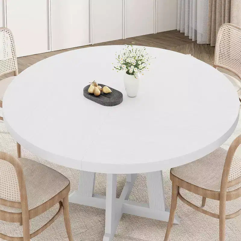 47" Round Dining Table for 4, Wood Pedestal Kitchen Table with Sturdy Base, Farmhouse Dinner Table for Dining Room