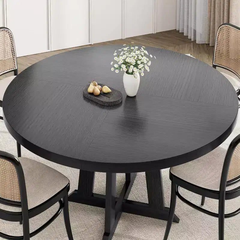 47" Round Dining Table for 4, Wood Pedestal Kitchen Table with Sturdy Base, Farmhouse Dinner Table for Dining Room