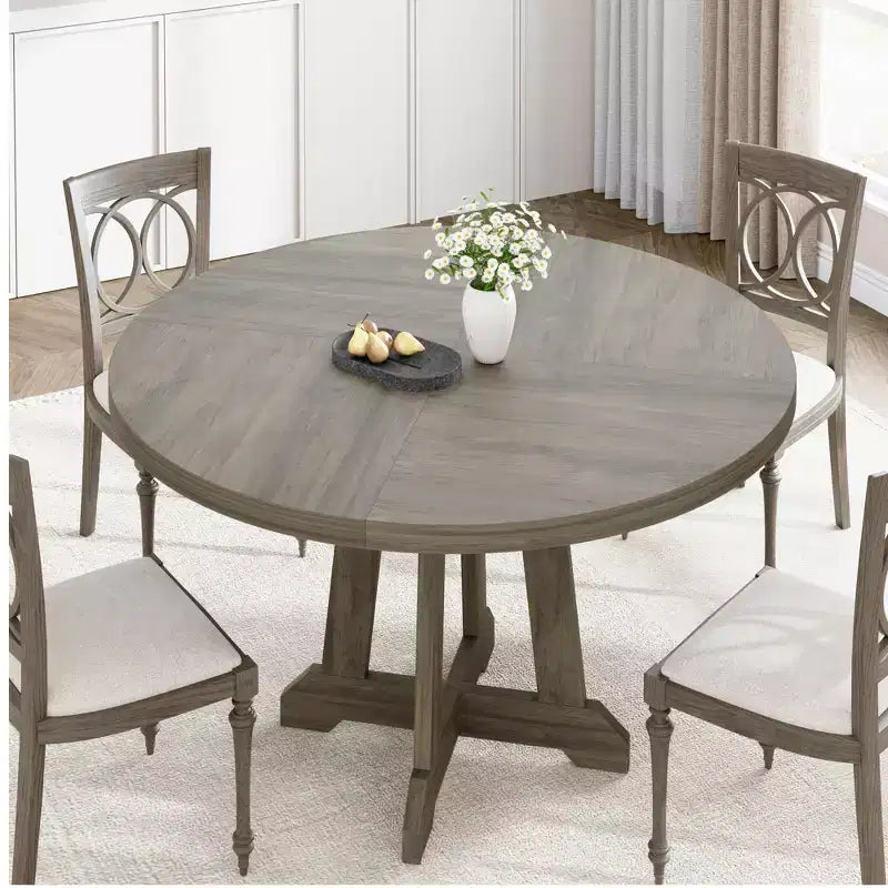 47" Round Dining Table for 4, Wood Pedestal Kitchen Table with Sturdy Base, Farmhouse Dinner Table for Dining Room