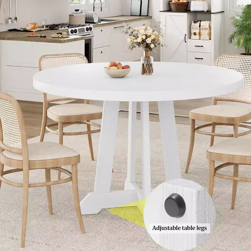47" Round Dining Table for 4, Wood Pedestal Kitchen Table with Sturdy Base, Farmhouse Dinner Table for Dining Room