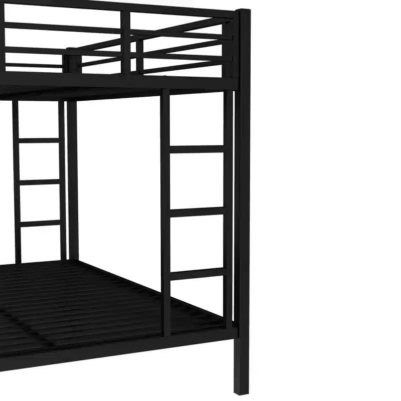 Twin XL Over Queen Metal Bunk Bed with Trundle, Heavy Duty Bed Frame, Ladders & Guardrails, Noise-Free, Black