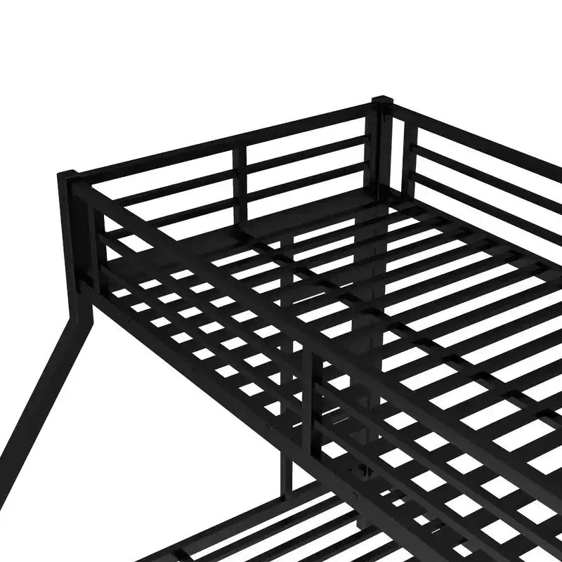 Twin XL Over Queen Metal Bunk Bed with Trundle, Heavy Duty Bed Frame, Ladders & Guardrails, Noise-Free, Black