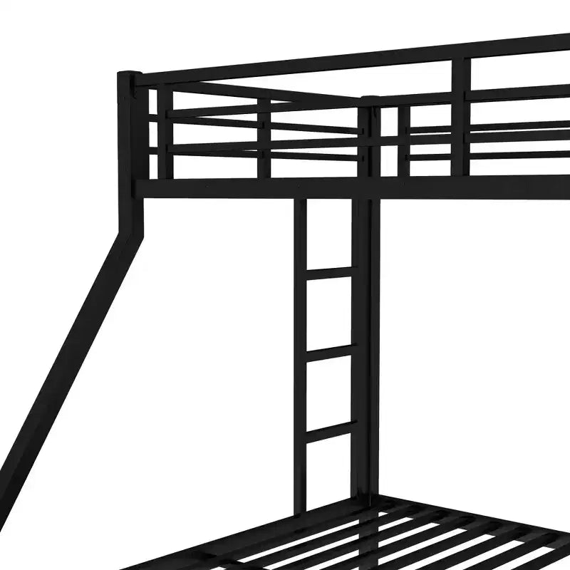 Twin XL Over Queen Metal Bunk Bed with Trundle, Heavy Duty Bed Frame, Ladders & Guardrails, Noise-Free, Black