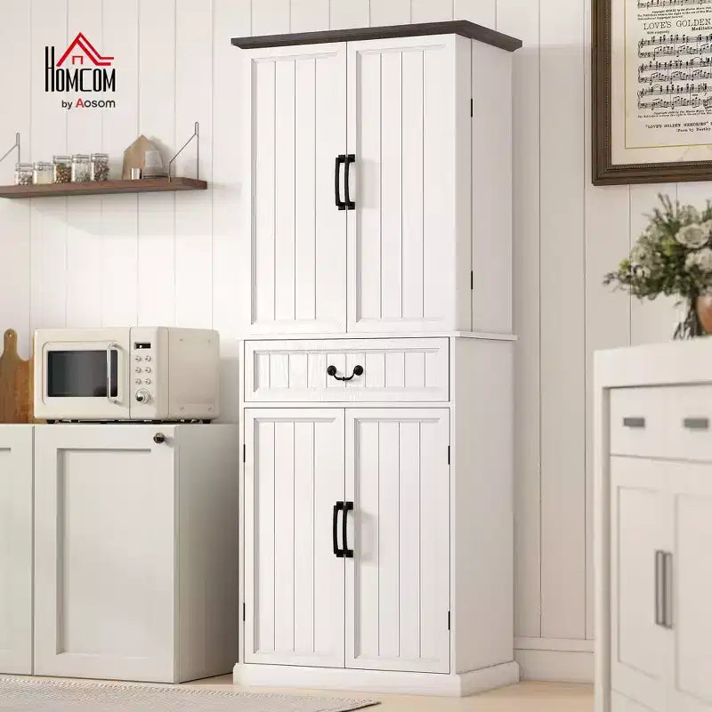 71 LED Kitchen Pantry Cabinet, Farmhouse Storage Cabinet with Door Shelves