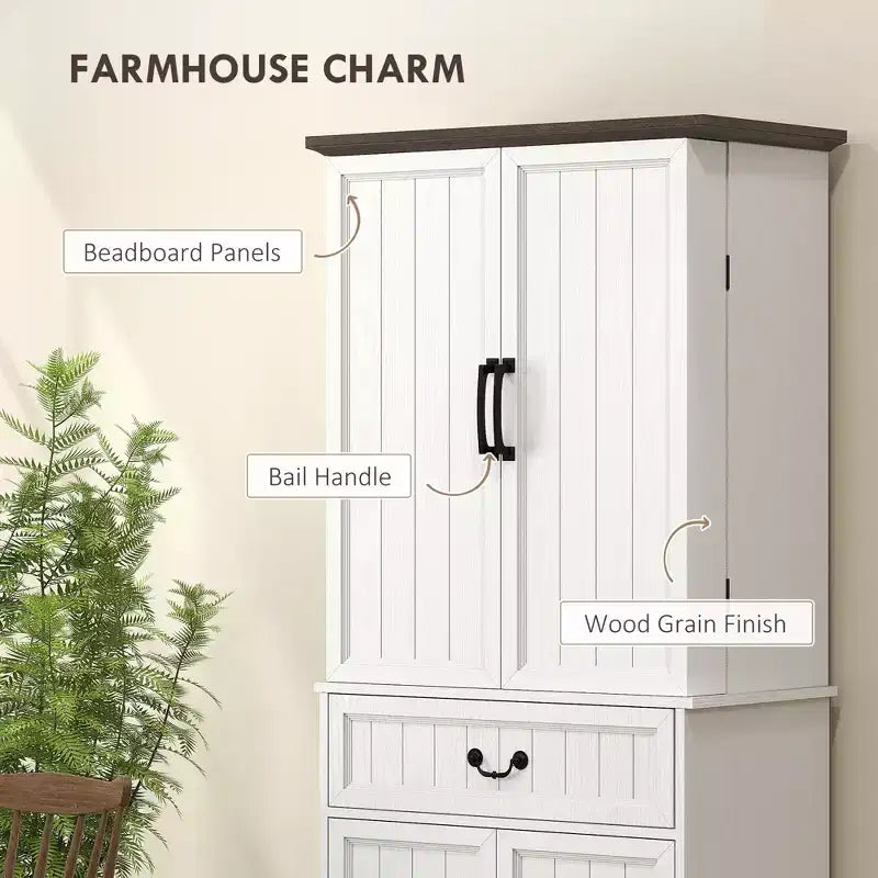 71 LED Kitchen Pantry Cabinet, Farmhouse Storage Cabinet with Door Shelves