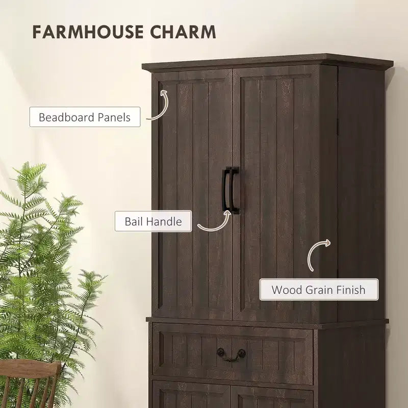 71 LED Kitchen Pantry Cabinet, Farmhouse Storage Cabinet with Door Shelves
