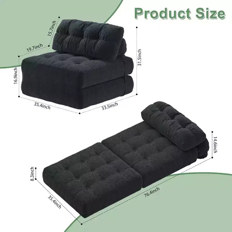 Folding Sofa Bed, Futon Sofa Bed, Futon Sofa Bed Convertible Sleeper Chair, Pillow Foldable Mattress Back Support, Portable Fold Out Couch, Single