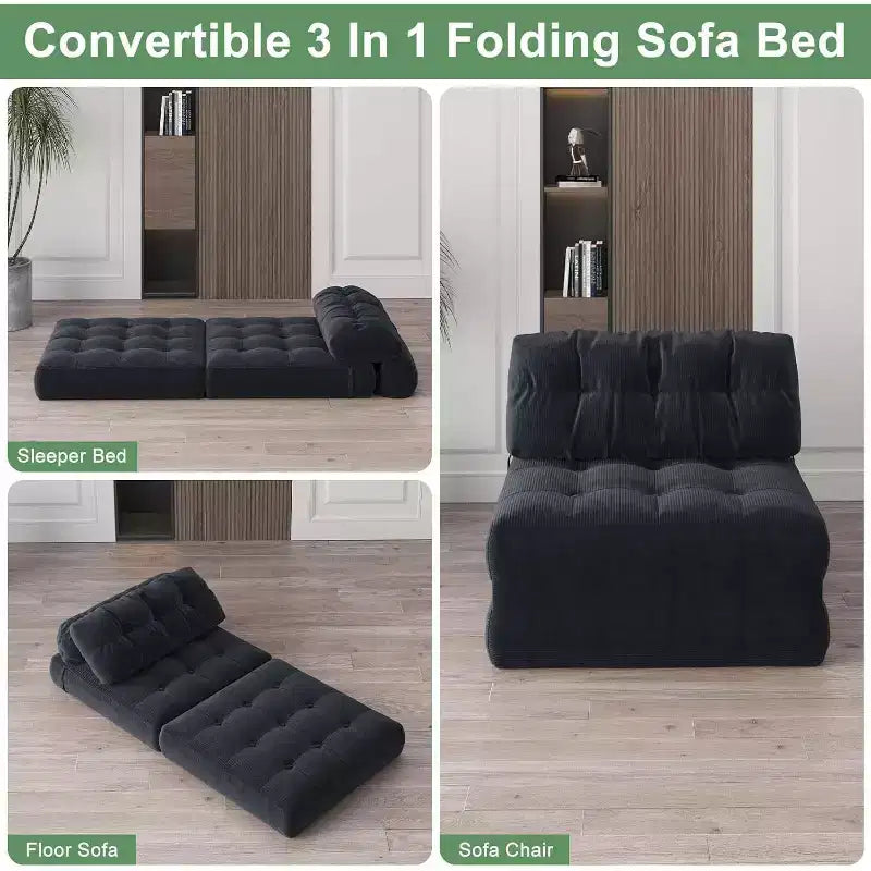 Folding Sofa Bed, Futon Sofa Bed, Futon Sofa Bed Convertible Sleeper Chair, Pillow Foldable Mattress Back Support, Portable Fold Out Couch, Single