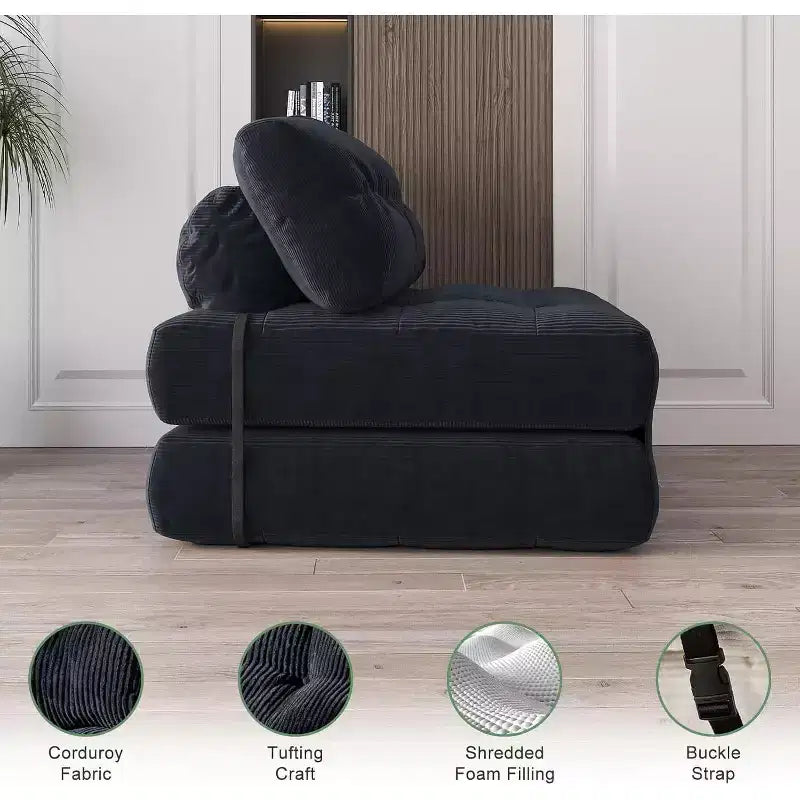 Folding Sofa Bed, Futon Sofa Bed, Futon Sofa Bed Convertible Sleeper Chair, Pillow Foldable Mattress Back Support, Portable Fold Out Couch, Single