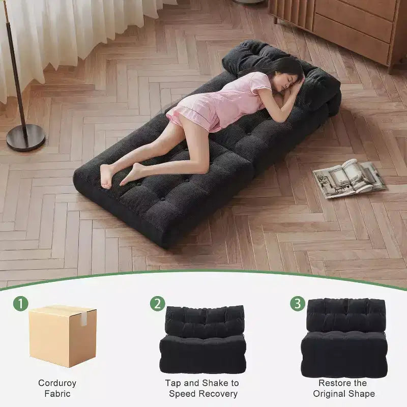 Folding Sofa Bed, Futon Sofa Bed, Futon Sofa Bed Convertible Sleeper Chair, Pillow Foldable Mattress Back Support, Portable Fold Out Couch, Single