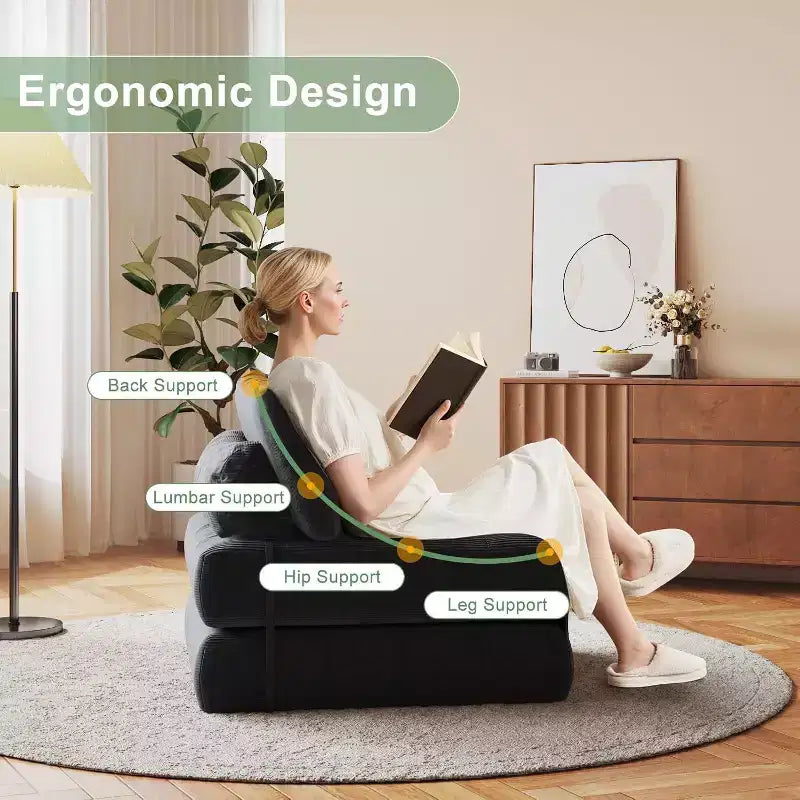 Folding Sofa Bed, Futon Sofa Bed, Futon Sofa Bed Convertible Sleeper Chair, Pillow Foldable Mattress Back Support, Portable Fold Out Couch, Single