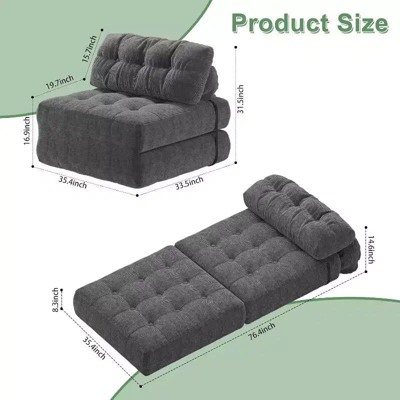 Folding Sofa Bed, Futon Sofa Bed, Futon Sofa Bed Convertible Sleeper Chair, Pillow Foldable Mattress Back Support, Portable Fold Out Couch, Single