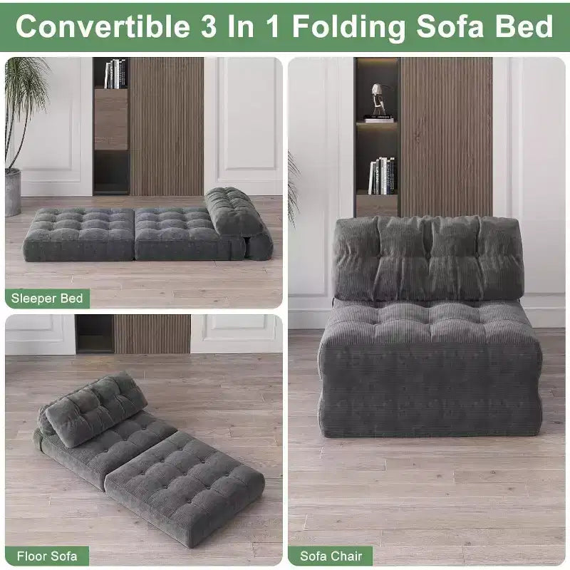 Folding Sofa Bed, Futon Sofa Bed, Futon Sofa Bed Convertible Sleeper Chair, Pillow Foldable Mattress Back Support, Portable Fold Out Couch, Single