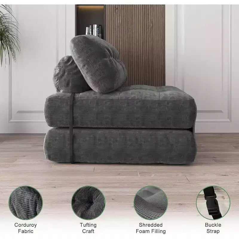 Folding Sofa Bed, Futon Sofa Bed, Futon Sofa Bed Convertible Sleeper Chair, Pillow Foldable Mattress Back Support, Portable Fold Out Couch, Single