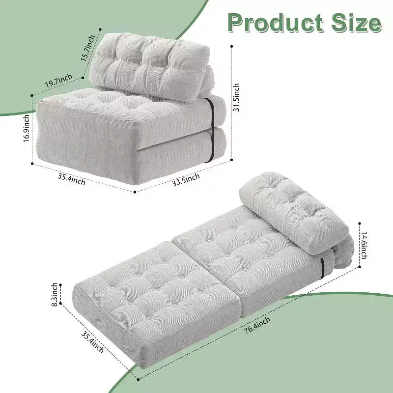 Folding Sofa Bed, Futon Sofa Bed, Futon Sofa Bed Convertible Sleeper Chair, Pillow Foldable Mattress Back Support, Portable Fold Out Couch, Single