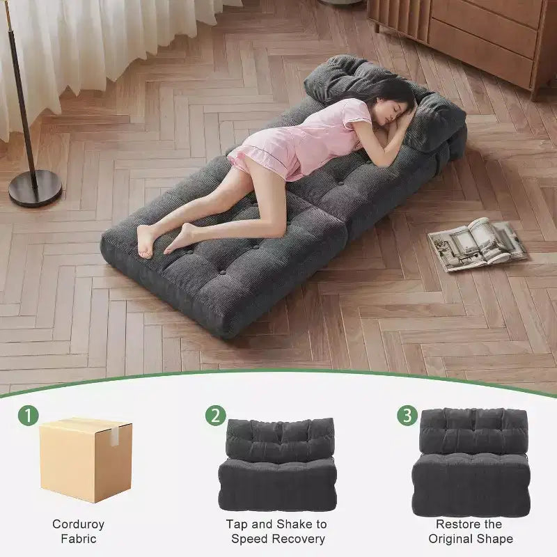 Folding Sofa Bed, Futon Sofa Bed, Futon Sofa Bed Convertible Sleeper Chair, Pillow Foldable Mattress Back Support, Portable Fold Out Couch, Single