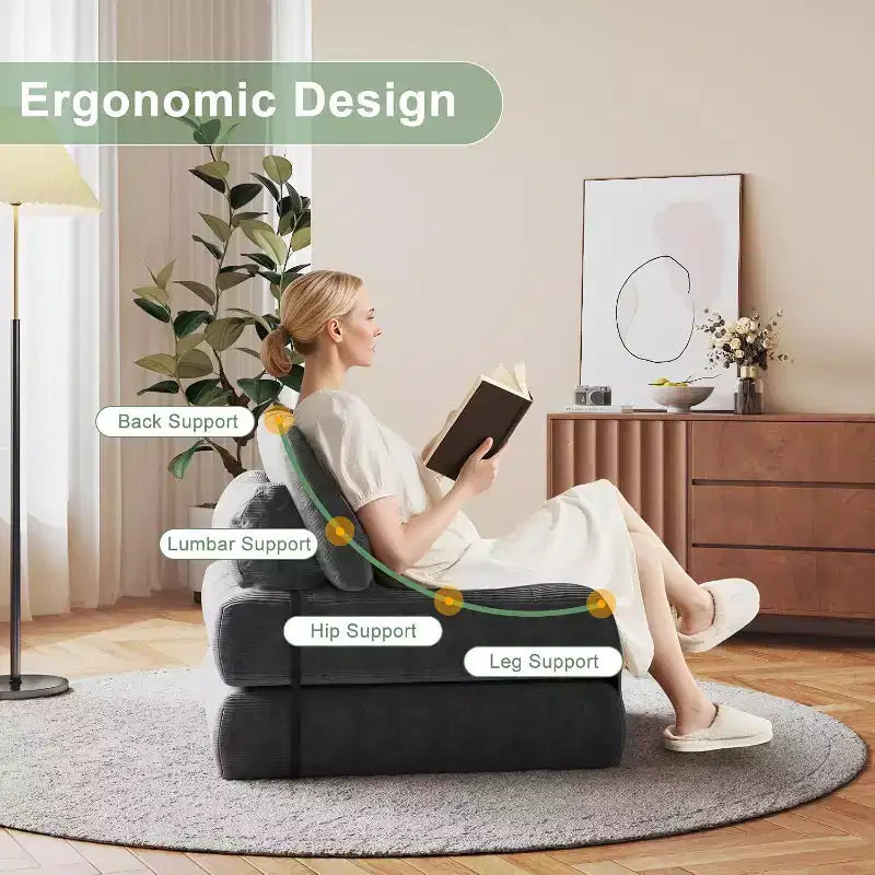 Folding Sofa Bed, Futon Sofa Bed, Futon Sofa Bed Convertible Sleeper Chair, Pillow Foldable Mattress Back Support, Portable Fold Out Couch, Single