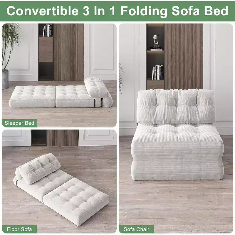 Folding Sofa Bed, Futon Sofa Bed, Futon Sofa Bed Convertible Sleeper Chair, Pillow Foldable Mattress Back Support, Portable Fold Out Couch, Single