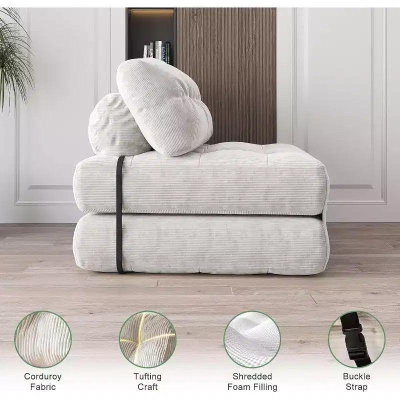 Folding Sofa Bed, Futon Sofa Bed, Futon Sofa Bed Convertible Sleeper Chair, Pillow Foldable Mattress Back Support, Portable Fold Out Couch, Single