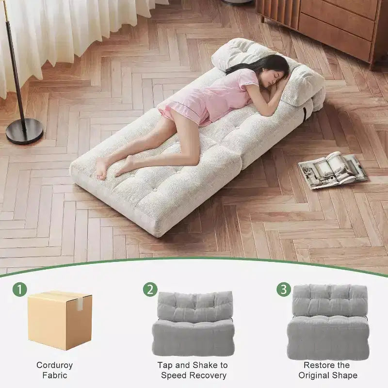 Folding Sofa Bed, Futon Sofa Bed, Futon Sofa Bed Convertible Sleeper Chair, Pillow Foldable Mattress Back Support, Portable Fold Out Couch, Single