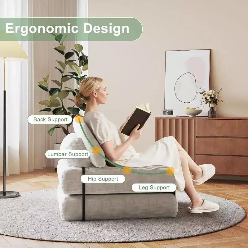 Folding Sofa Bed, Futon Sofa Bed, Futon Sofa Bed Convertible Sleeper Chair, Pillow Foldable Mattress Back Support, Portable Fold Out Couch, Single