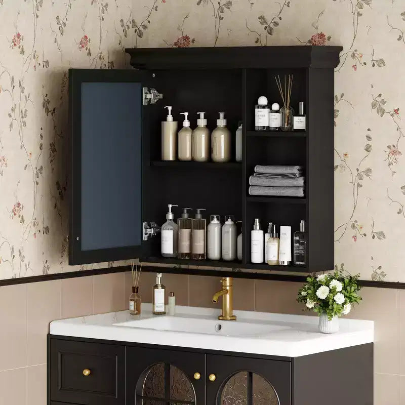 30 in. W x 28 in. H Rectangular MDF Medicine Cabinet with Mirror, Adjustable Shelf, Soft-closing Hinges, Open Shelves