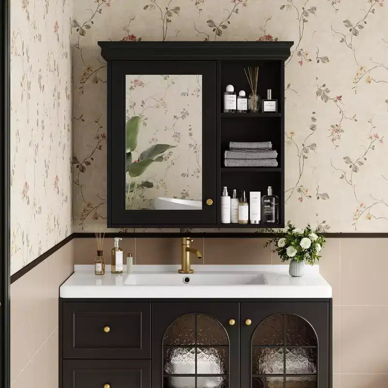 30 in. W x 28 in. H Rectangular MDF Medicine Cabinet with Mirror, Adjustable Shelf, Soft-closing Hinges, Open Shelves