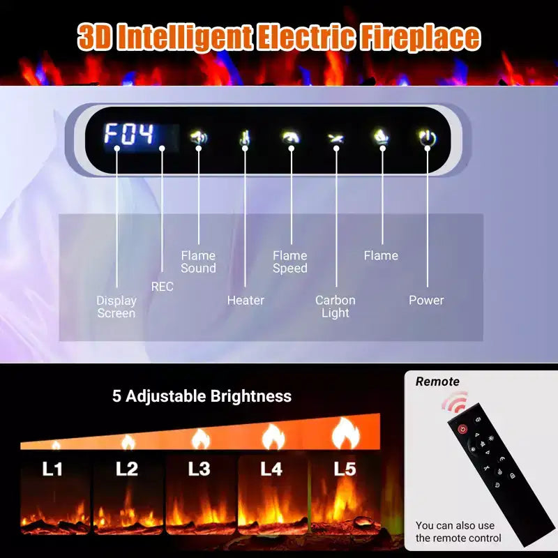 72in Electric Fireplace Wall Insert, 12 Flame Color Recessed Wall Mount Fireplace with Dual Heat 750w/1500w, Voice Control