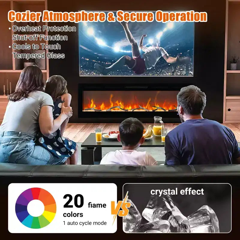 72in Electric Fireplace Wall Insert, 12 Flame Color Recessed Wall Mount Fireplace with Dual Heat 750w/1500w, Voice Control
