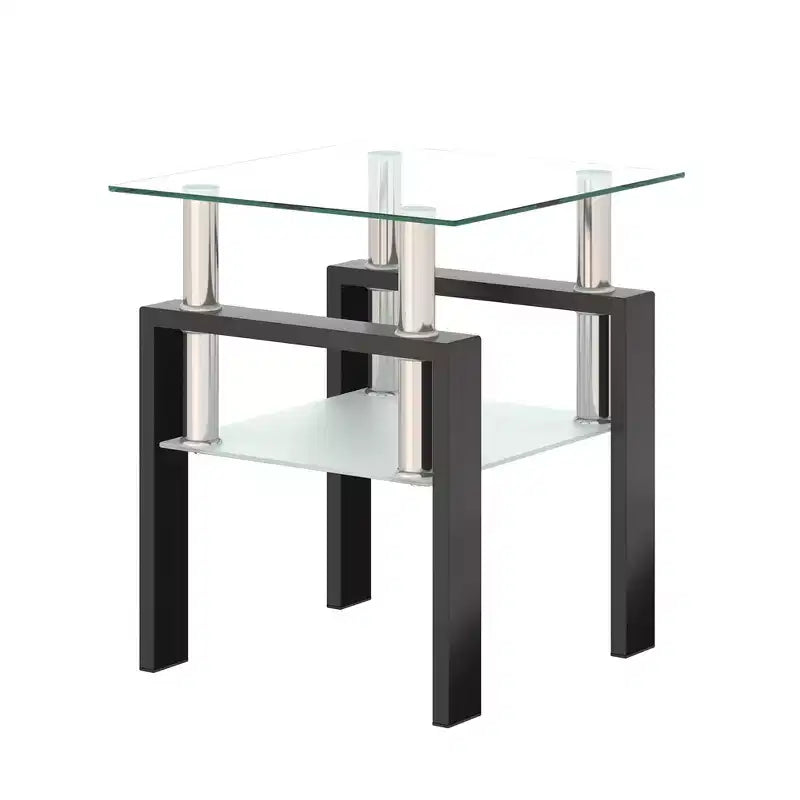 Square Glass Coffee Table with Storage Shelf