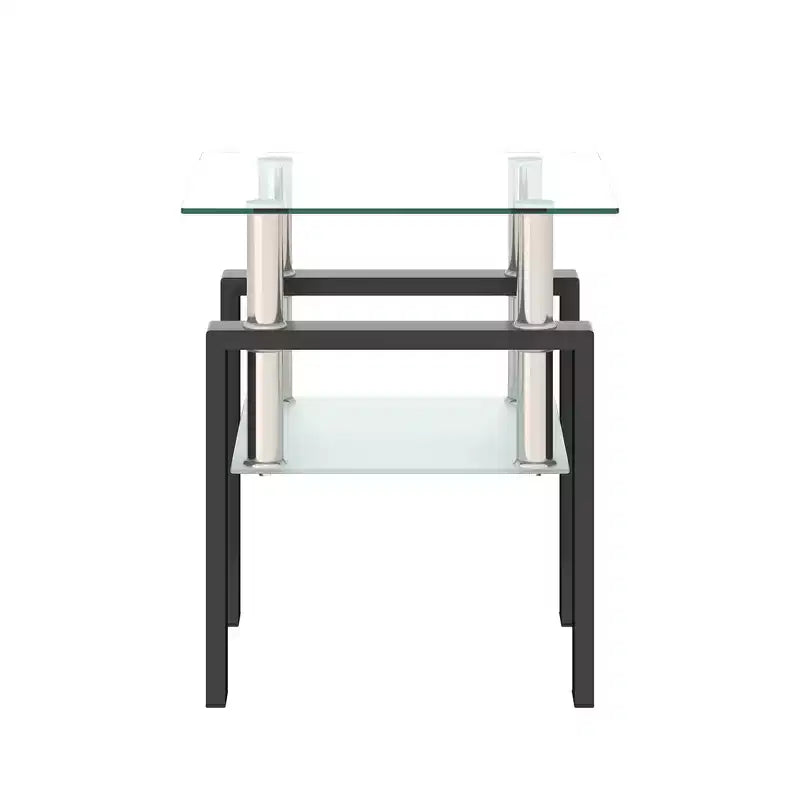 Square Glass Coffee Table with Storage Shelf