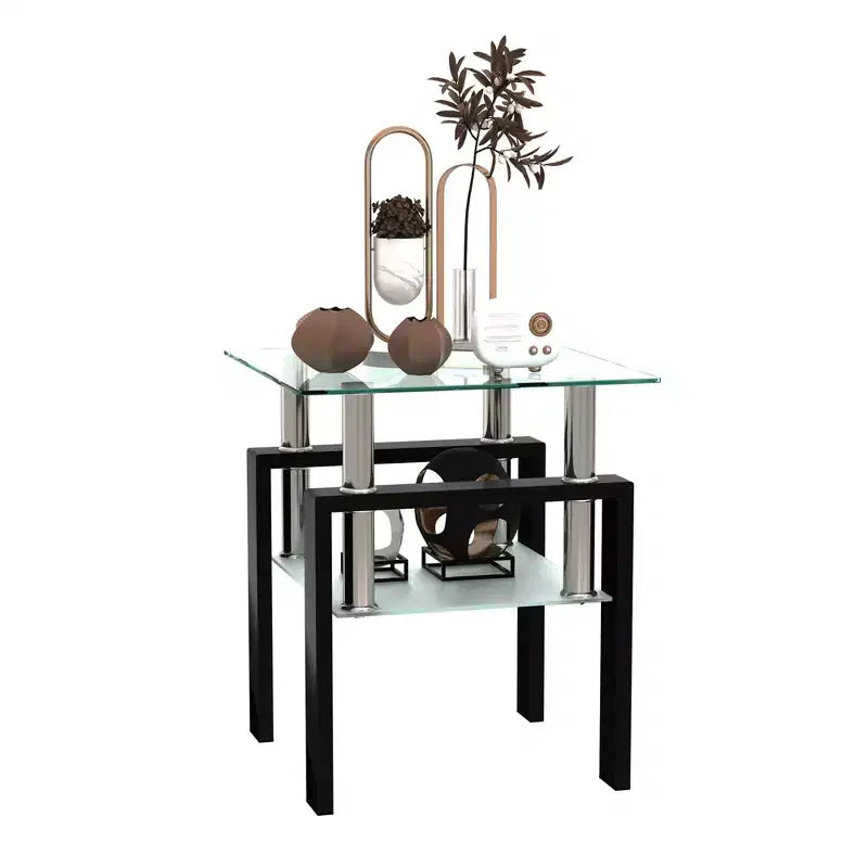 Square Glass Coffee Table with Storage Shelf