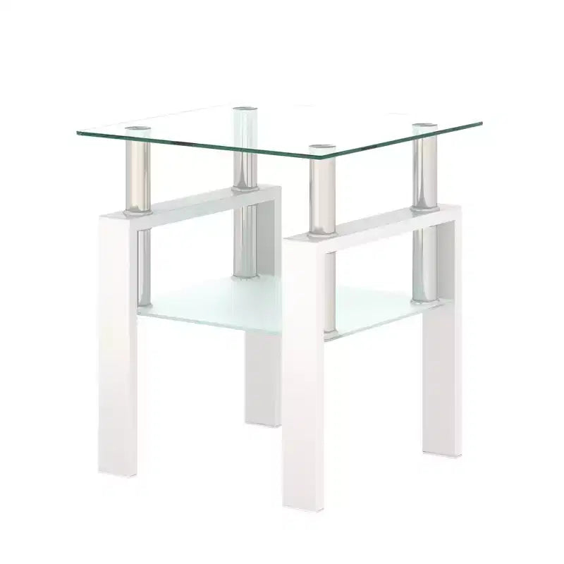 Square Glass Coffee Table with Storage Shelf