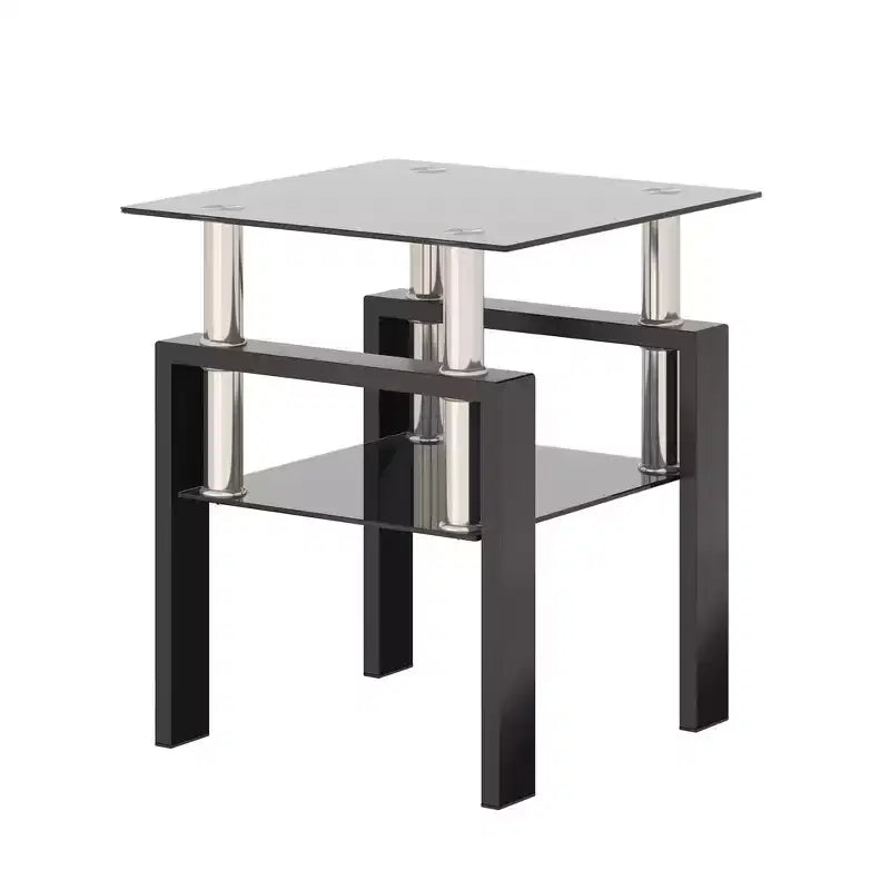 Square Glass Coffee Table with Storage Shelf
